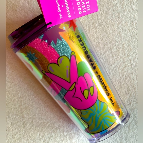 NWT🌈Tim Singleton Starbucks 2023 Pride Fan Dichroic Plastic Cold Brew Cup, 16oz - Picture 2 of 11